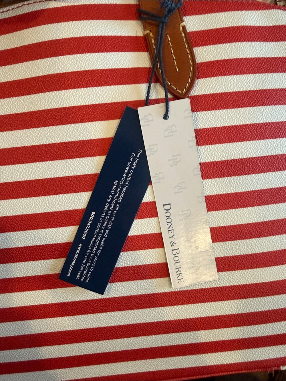 Dooney & Bourke Red and White Striped Satchel with Brown Trim - Picture 6 of 6